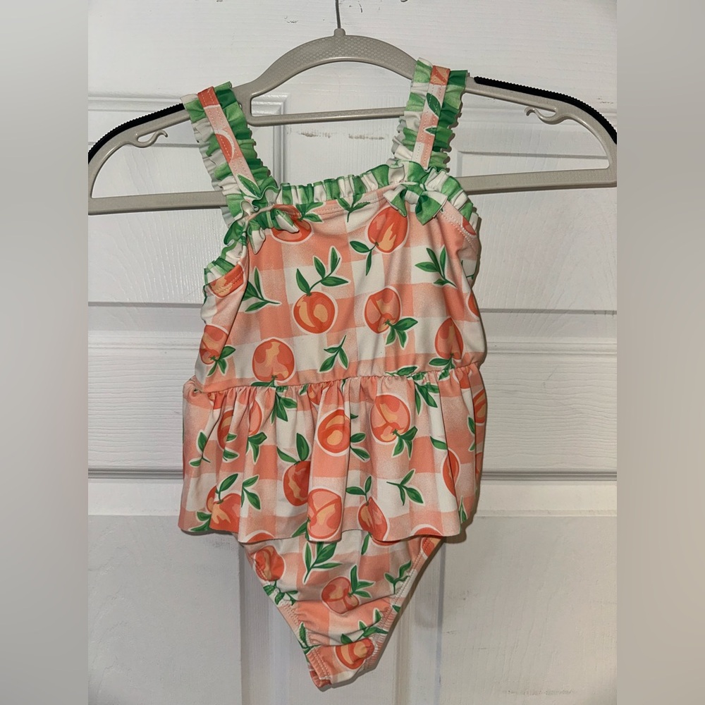 Peach Print Ruffled Baby Swimsuit